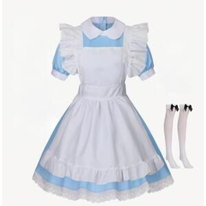 Anime  Lolita French Maid Apron Fancy Dress Cosplay Costume W Knee Hi Stockings